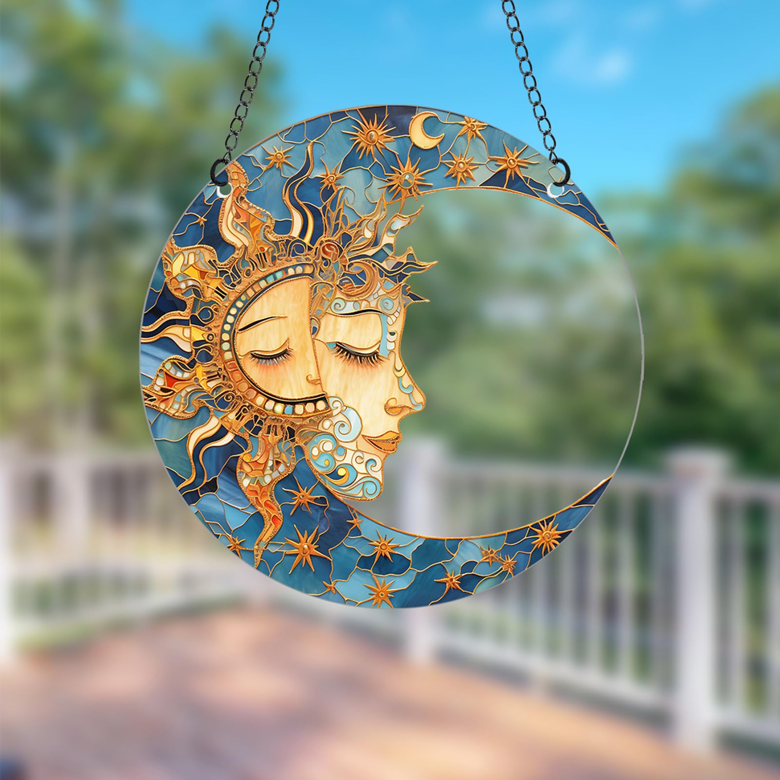 Moon Stained Acrylic Window Hanging,Sun Catcher Window Decor,Outdoor Garden Decor Gift for Women Christmas Thanksgiving Gift