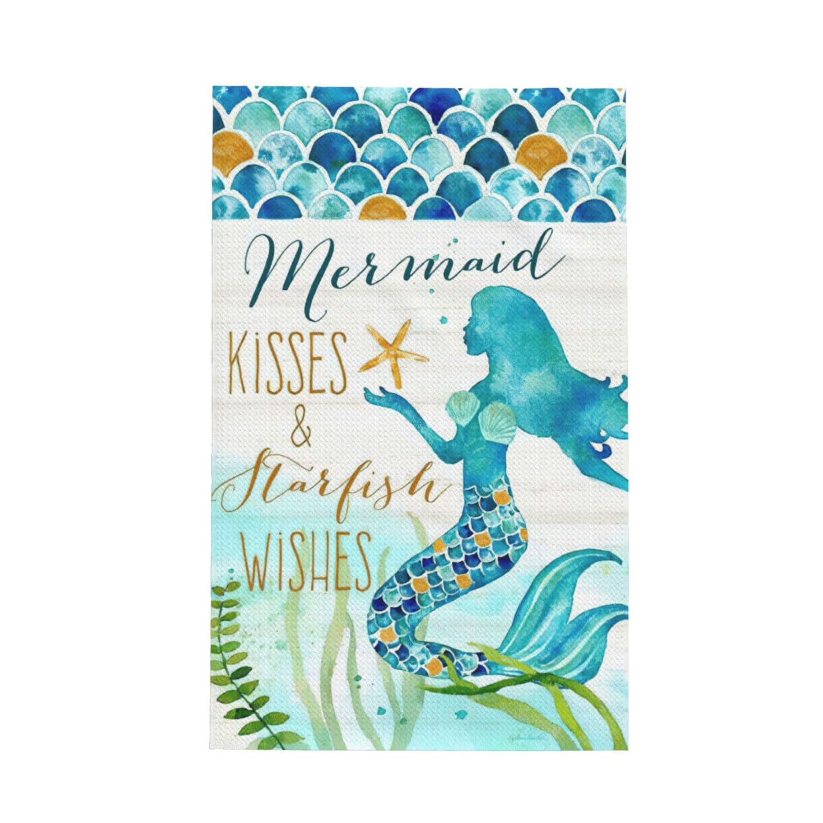 CKGODGF Retro Mermaid Print Absorbent Waffle Dishcloths,Kitchen Towels With Hanging Loops,Tea Towels.