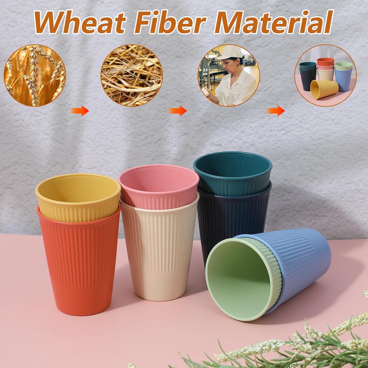 8 Pcs Wheat Straw Cups, Unbreakable Drinking Cup, BPA-Free Dishwasher Safe Water Glasses with 8 Colors for Drinking Water, Juice,Milk, Soda, Coffee,Easy to Clean & Reusable, 13.5 oz - Image 6