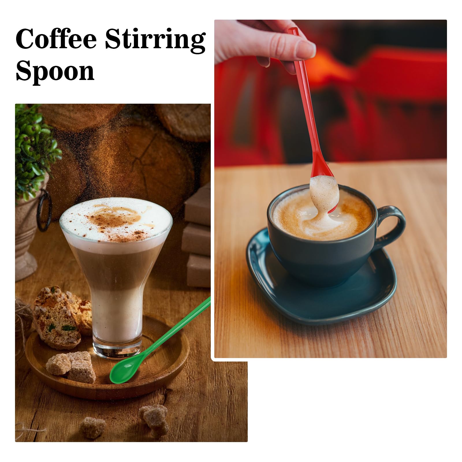 6 Cuillères Colorées à Long Manche - PVC Résistant - Pour Café, Dessert, Glace - Lavable Au Lave-Vaisselle