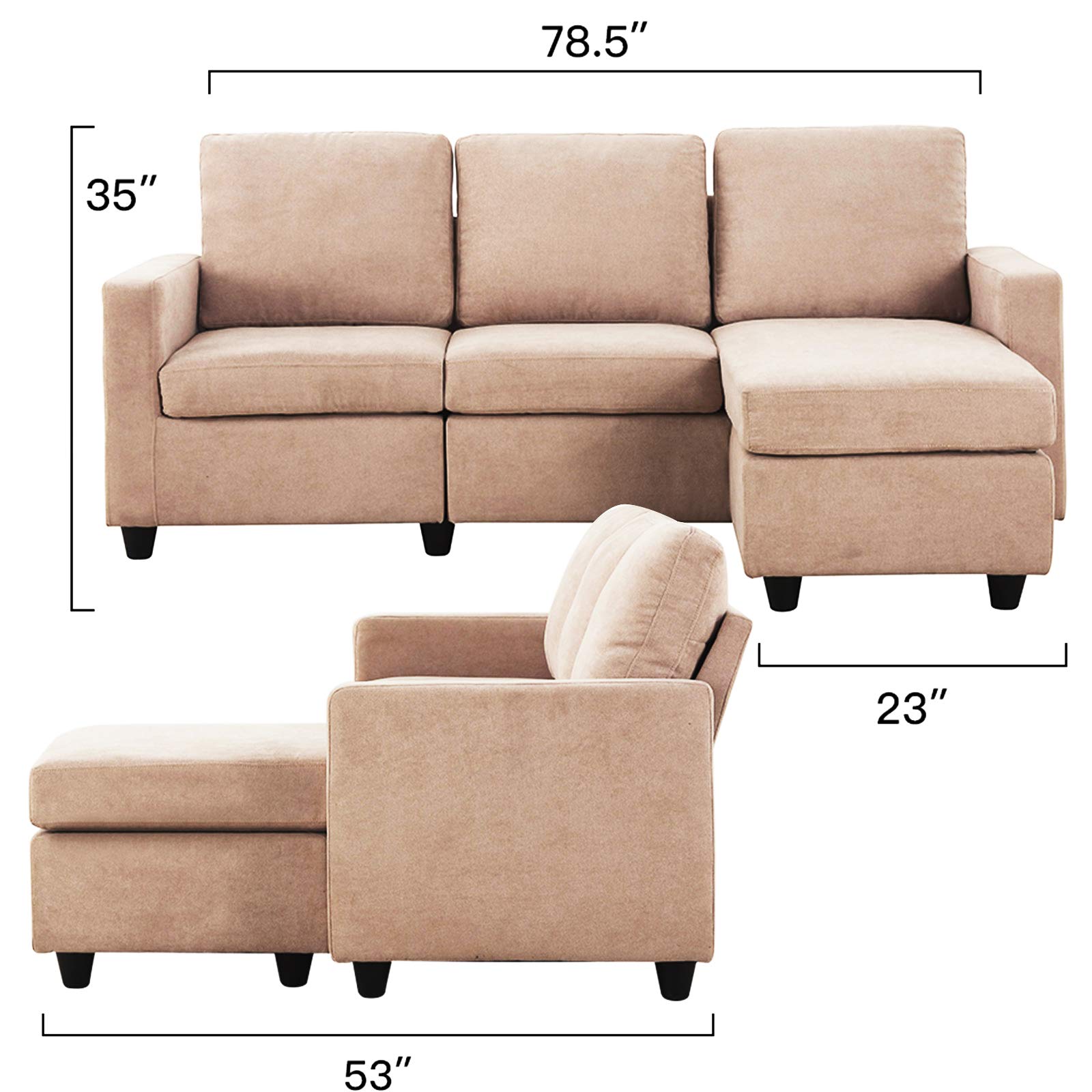 HONBAY Sectional Sofa with Ottoman L Shaped Couch Sleeper with Storage