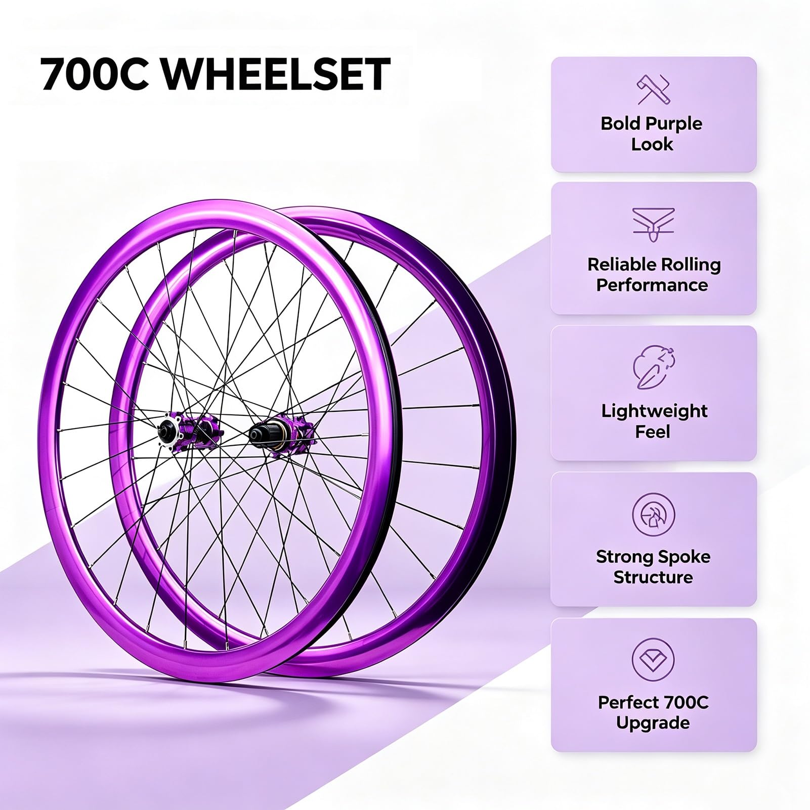 AuroraXQ Zestaw Kół Roweru Szosowego 700C Fioletowy Hamulec Tarczowy Piasta HG Stop Aluminiumu | Zestaw Kół Roweru Szosowego 29 Cal Obręcz Dwustronna dla Opona 700C * 23C-45C & 29"*1,25"-2,1"(Fioletowy,700C)