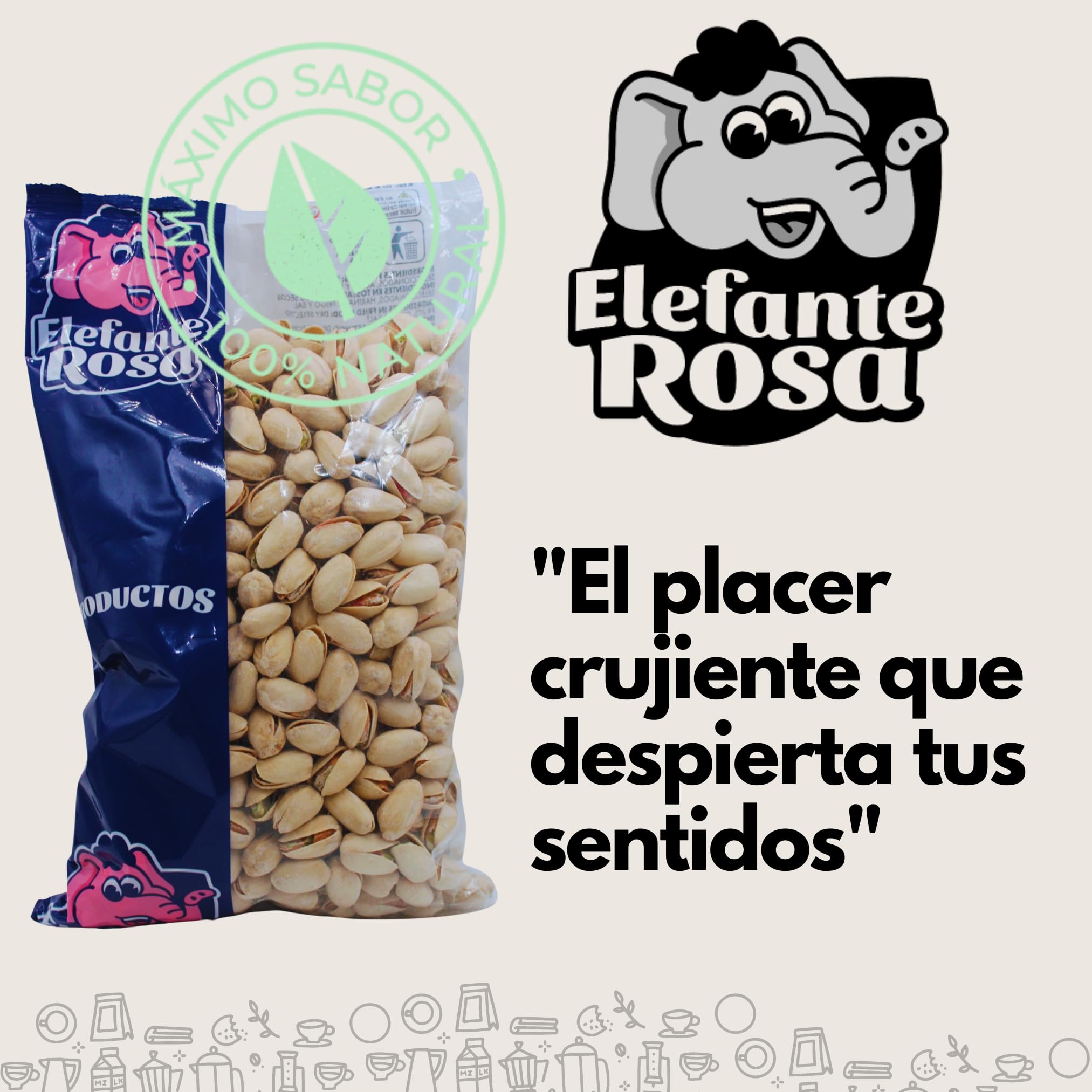 Pistachos Tostados con Sal Bolsa de 1 Kg - Elaborados por El Elefante Rosa Frutos Secos - Snack Saludable - Aperitivo Alto en Proteínas y Fibra - Ideal para Dietas Equilibradas - Pistachos Naturales
