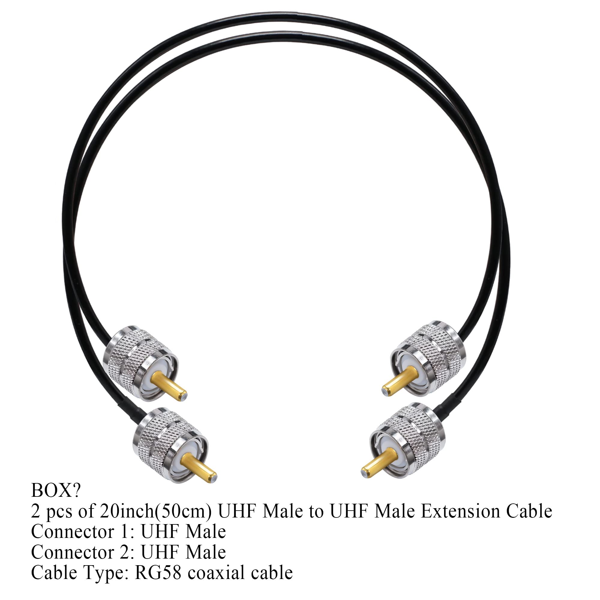 TUOLNK PL-259 Cavo jumper RG58 UHF maschio a maschio a bassa perdita 50 ohm Cavo coassiale radio CB 20 pollici (50 cm) SO239 Cavo di prolunga per antenna Wi-Fi per HAM Radio 2 pezzi