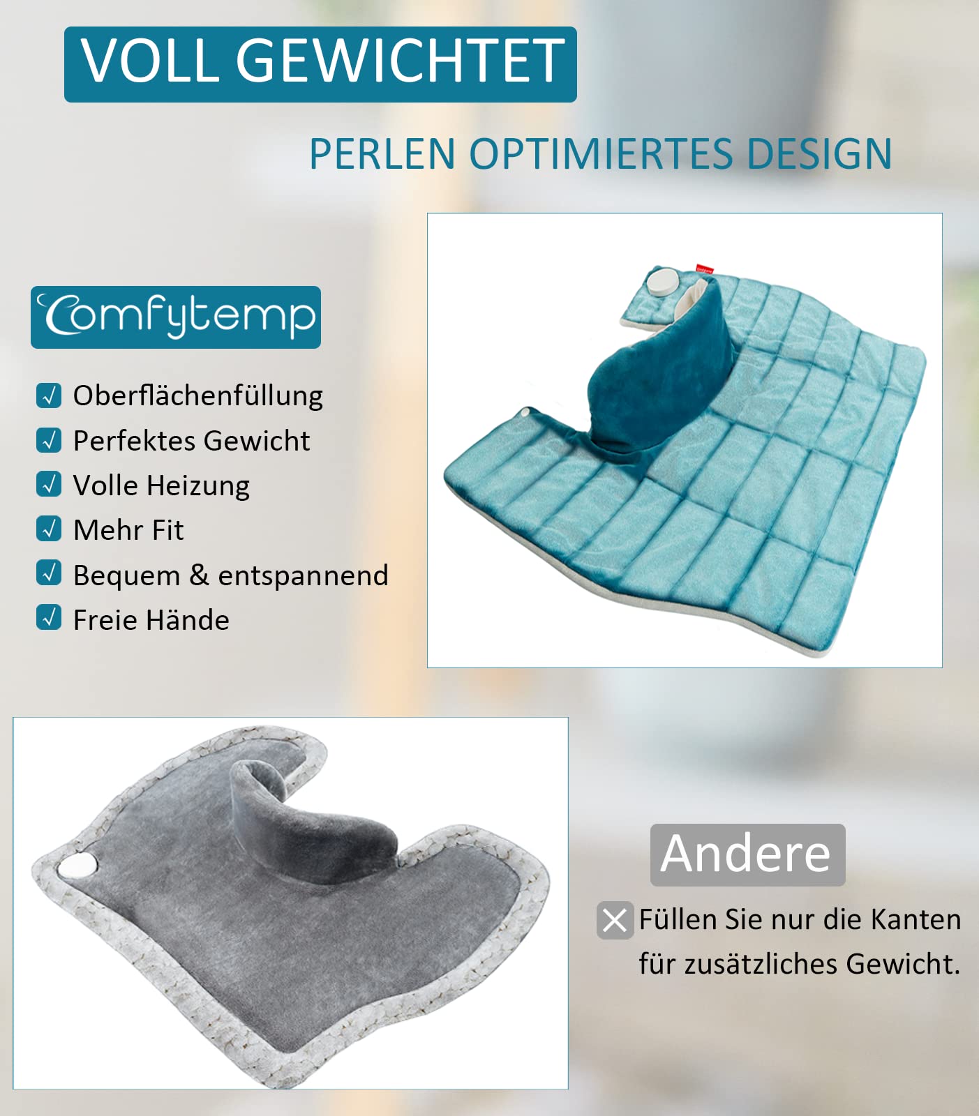 Comfytemp PESO Termoforo per Cervicale e Spalle, 1Kg Termoforo Elettrico per Collo con 9 Temperature, 11 Timer di Spegnimento Automatico, Modalità STAY ON, Riscaldamento Rapido, Lavabile in Lavatrice