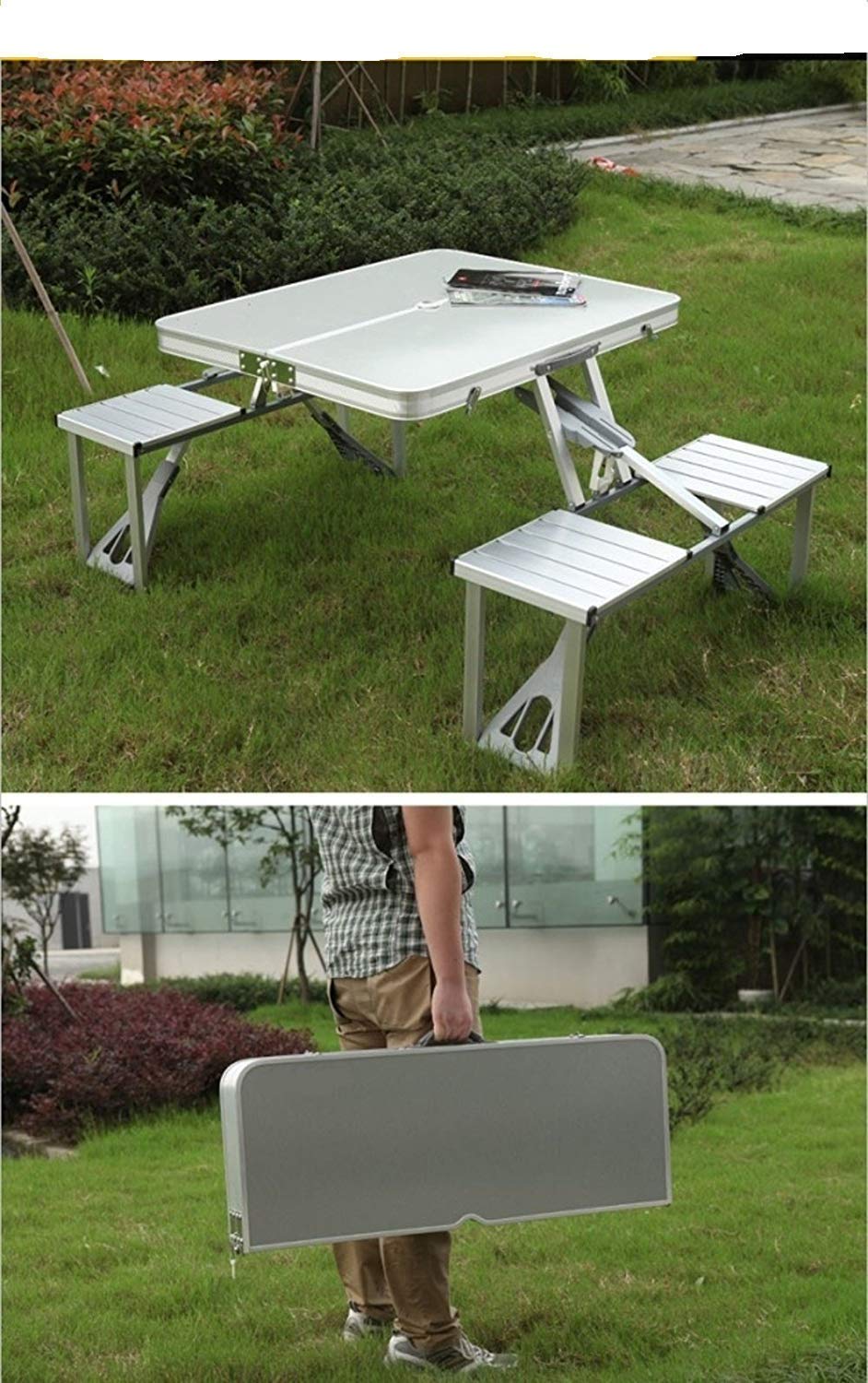 sliceit Picnic-Table-Heavy-Duty-Aluminium-Portable-Folding-Camp-Suitcase-Picnic-Table-And-4-Chairs-Set-With-Umbrella,Silver 3