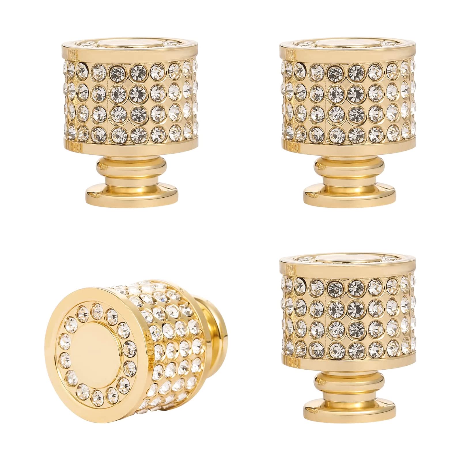Morobor Gold Rhinestone Drawer Knob, 4Pcs Zinc Alloy Cabinet Knobs Imitation Diamond Wardrobe Door Knobs Round For Kitchen Bathroom Drawer