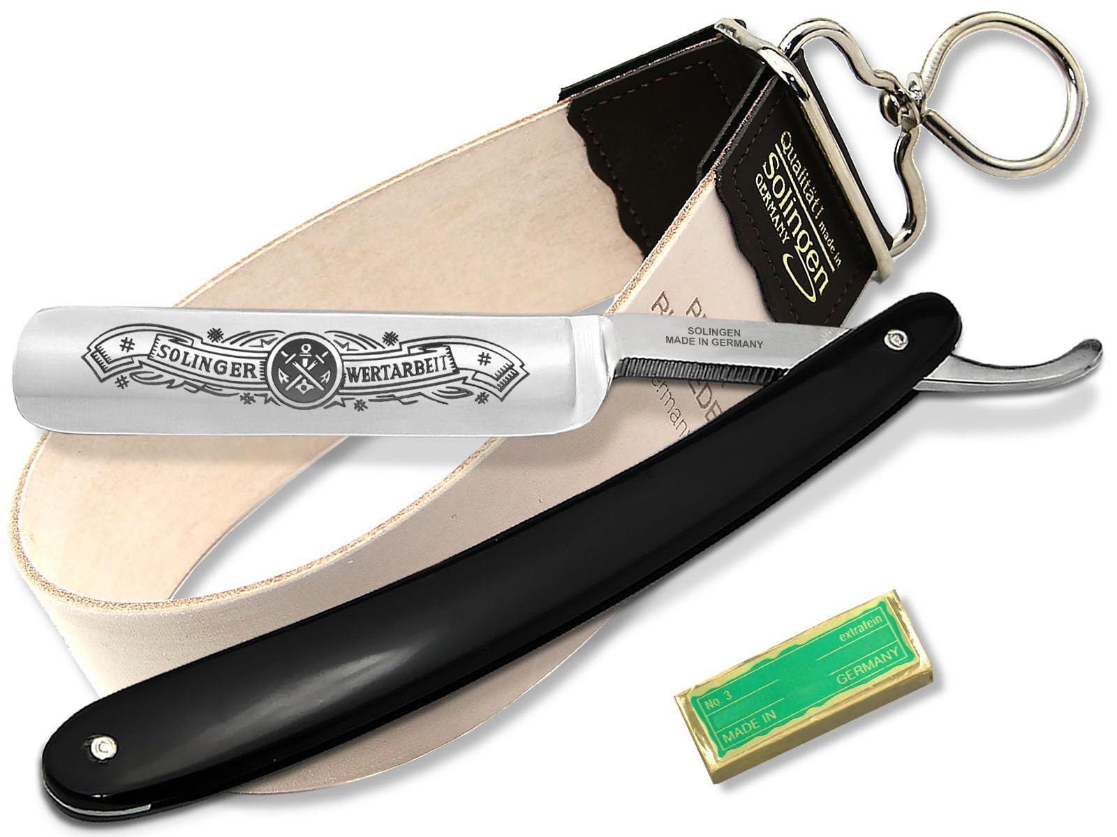 Solinger Rasiermesser Set mit Abziehleder und Solingen Paste | Made in Germany - Premium Rasier-Set für Herren zur perfekten Bartpflege von InstrumenteNrw mit Firmensitz in Deutschland