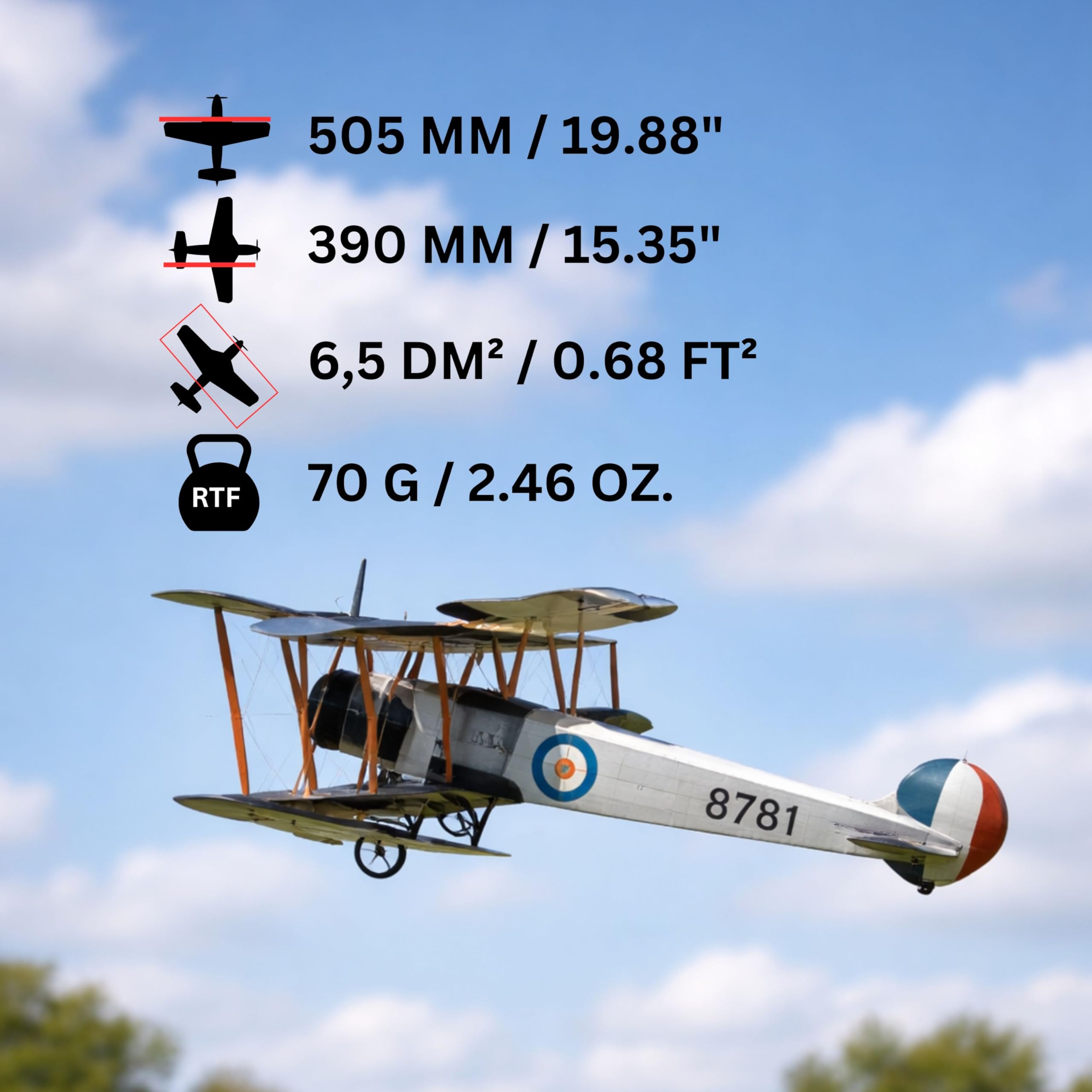 Your Day Mate Kit de aeromodelo Avro 504k Slow Flyer, Escala 1:20, 505 mm de envergadura, Kit de aeromodelo RC, aeromodelo para Construir uno Mismo, componentes de Madera de balsa Cortados con láser