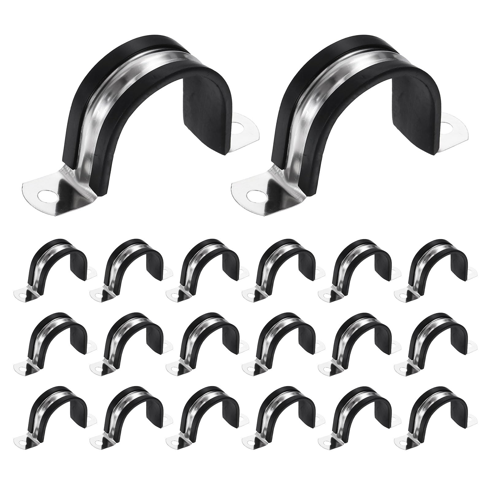 sourcing map 20Pcs M40 U-Tube Strap Clamp, 44mm 304 Stainless Steel Lined Clip Plastic Cushioned Insulated Clamp for Automotive Industrial Marine Household