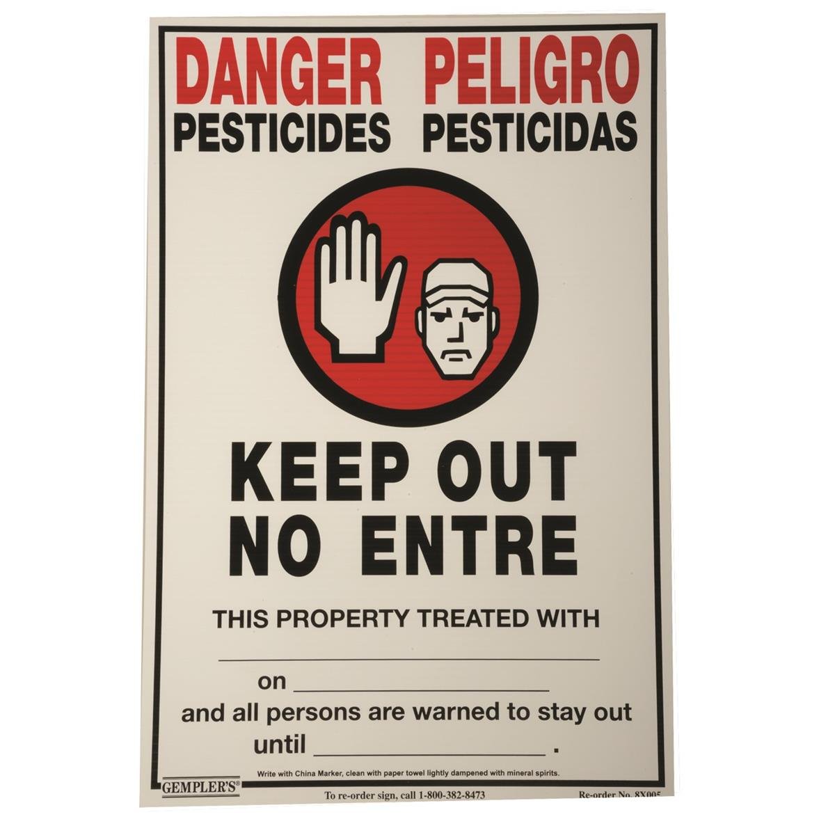 Gemplers D1899 WPS Bilingual English/Spanish Warning Pesticide Sign, Danger Pesticides Keep Out, 21"H x 14"W