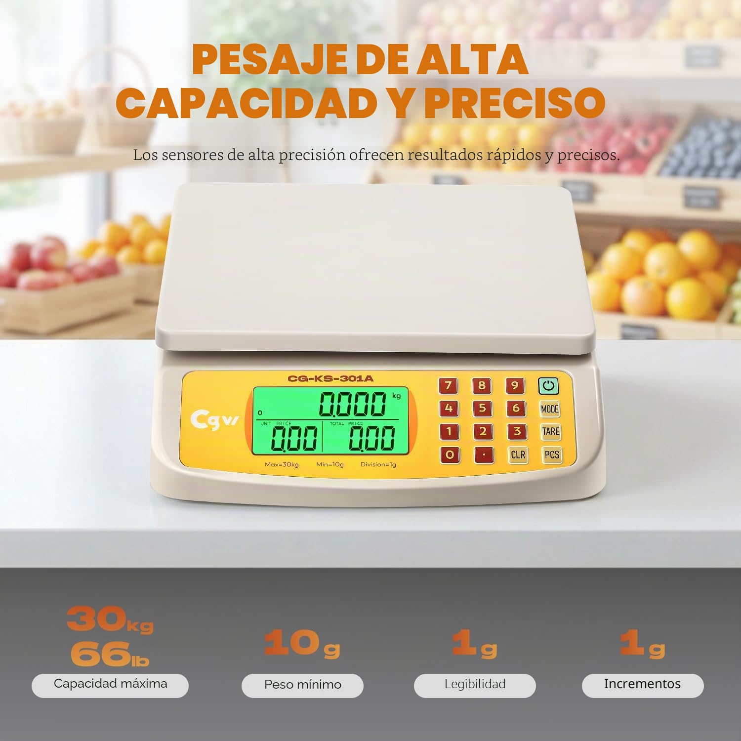 CGOLDENWALL 30kg/1g Báscula para Alimentos Digital - KG/LB/OZ, Conteo 7 Tara | Balanza de alimentos digital con 21,5 x 24 cm, bandeja grande, pantalla LCD y doble alimentación para cocina y panadería