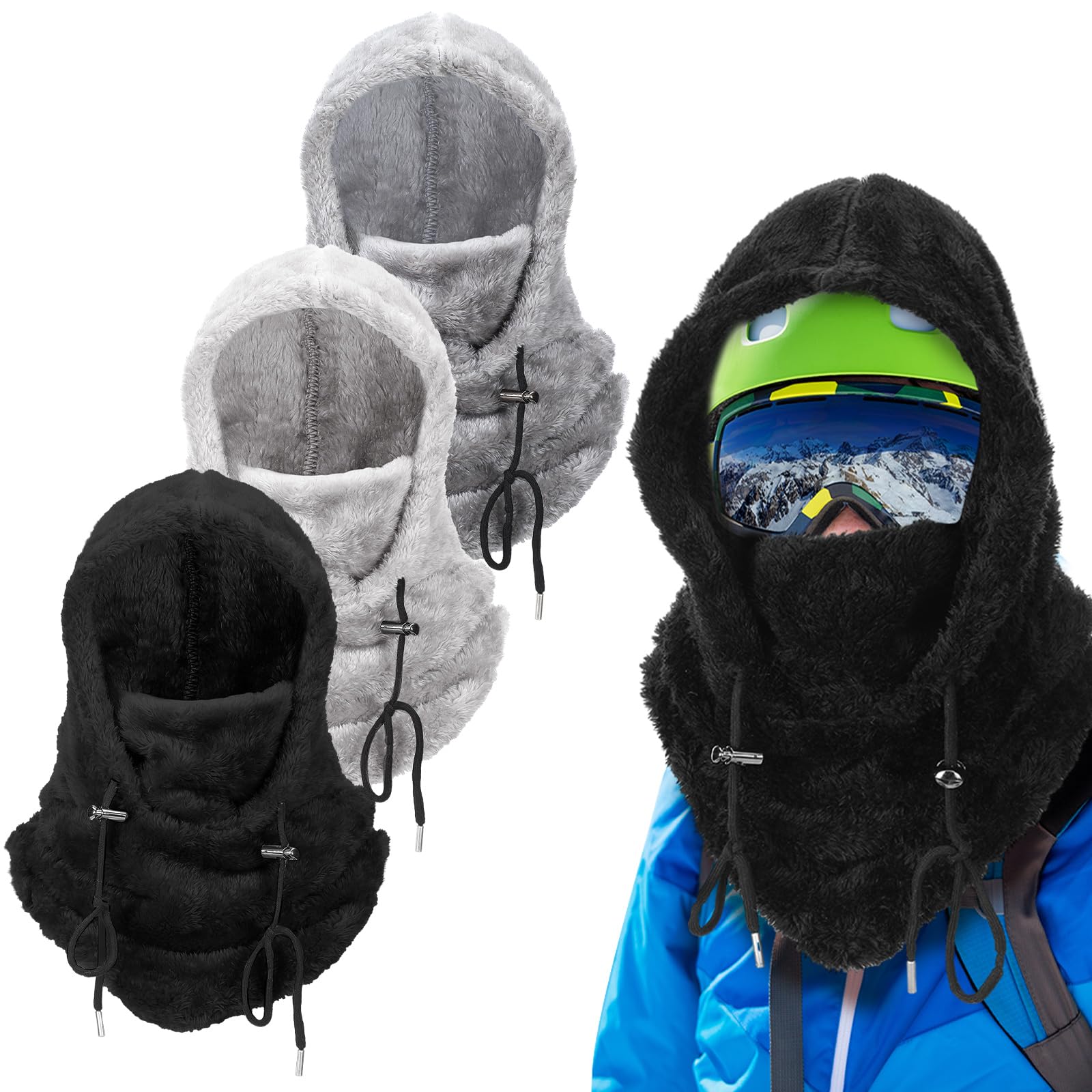 3 Pcs Over Helmet Balaclava Ski Mask Men Women Balaclava Windproof Fuzzy Face Mask Neck Warmer Scarf Helmet