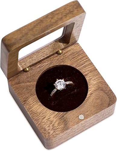 Miniatura 3 de Wislist Caja de anillos para ceremonia de boda soporte de almohadas de madera para propuesta de boda y compromiso nuez
