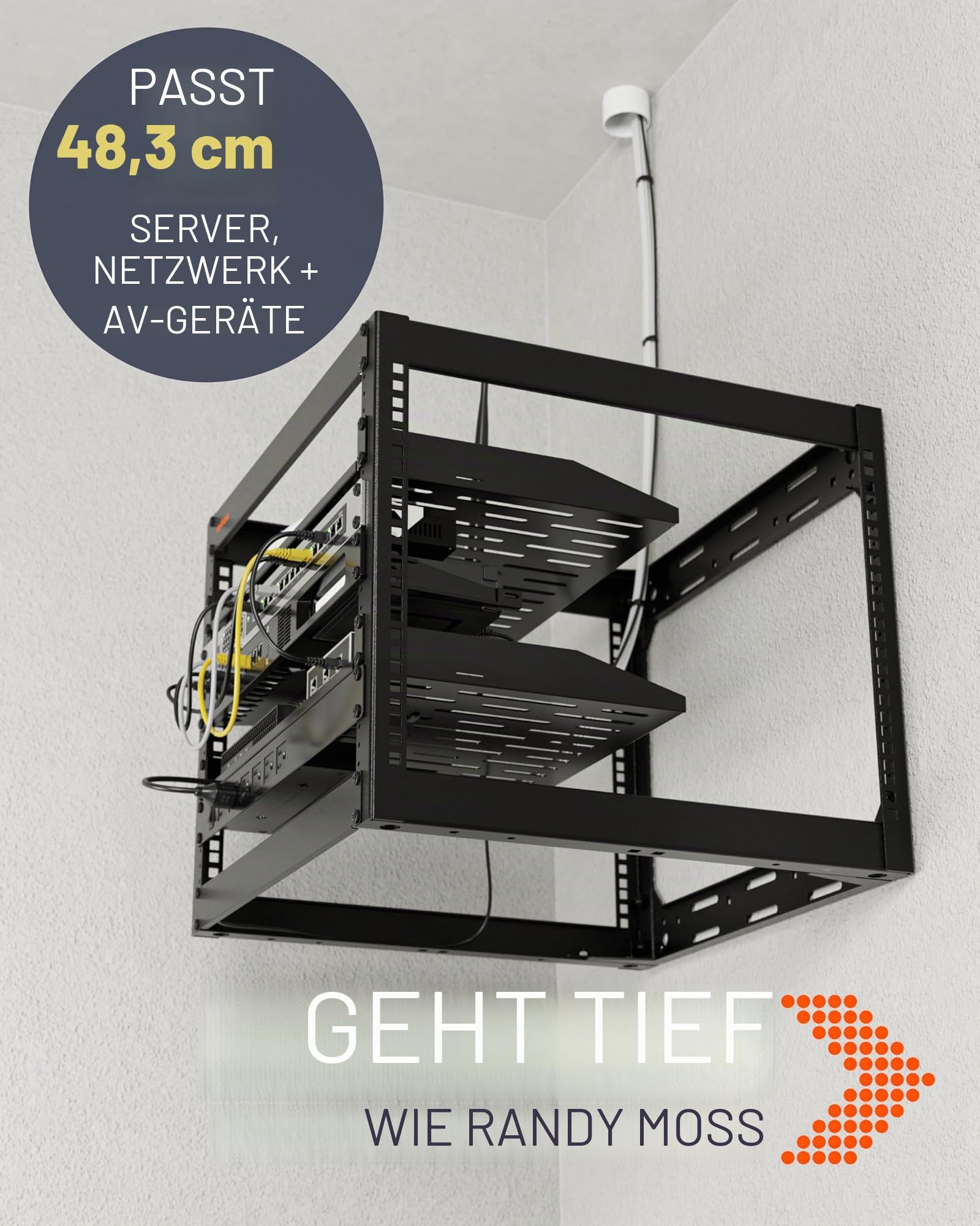 ECHOGEAR 10U Netzwerk-Rack, Wandmontage, Robustes 4-Pfosten-Design für alle Ihre Netzwerk- und AV-Geräte, offenes Rahmen-Design, inklusive 2 belüfteten 1U-Regalen und Montagezubehör