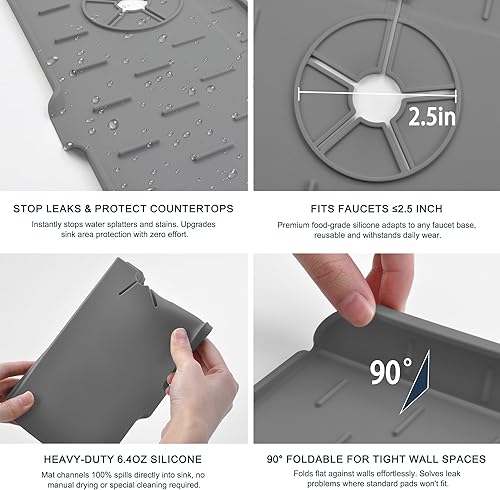 Miniatura 5 de Protector de salpicaduras para grifo de cocina, tapete de silicona para grifo de agua, almohadilla de drenaje para fregadero detrás del grifo,