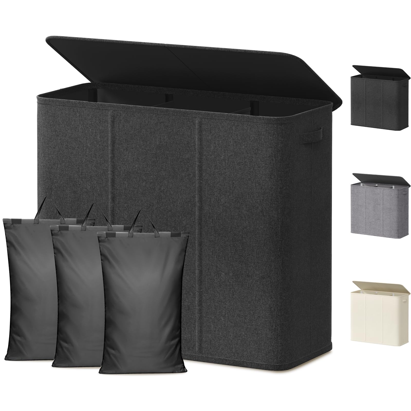 Lifewit Triple Laundry Hamper with Lid and Removable Laundry Bags, Large Collapsible 3 Dividers Dirty Clothes Basket with Handles for Bedroom, Laundry