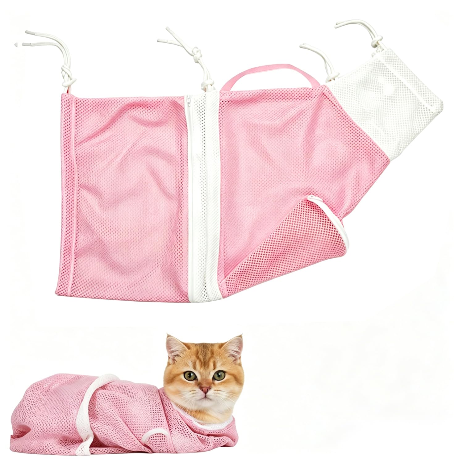 XETHI cat bath bag | Multifunctional cat bathing bag for Both Large and Small | Secure grooming wrap anti-bite for Daily Trimming Nails and Brush Teeth (Pink)
