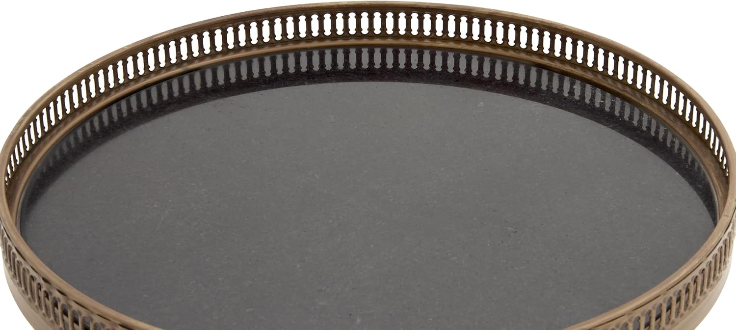 Black Round Metal and Stone Accent Table with Graduated Legs