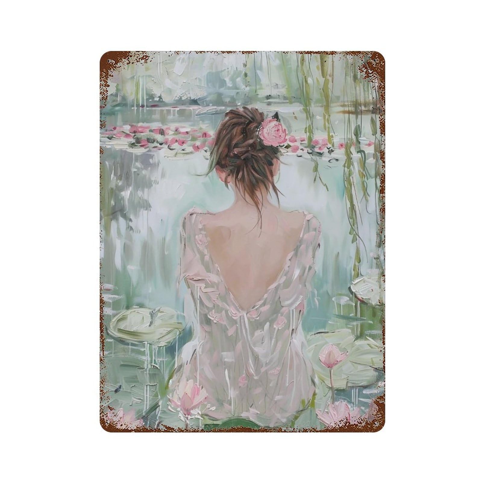 HDURYEYRYY Lotus Pond Silent Maiden 01 Wall Retro Iron Vintage Art Metal Tin Sign Poster Modern Home Cofffee Club Art Bar Shop Decor Style 40x30cm