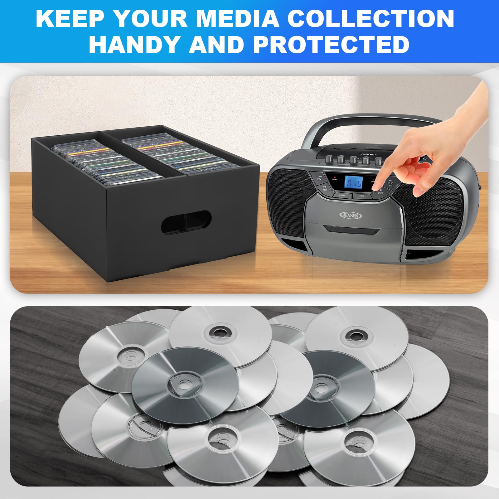 AOBOPLE Pudełko do przechowywania płyt CD, 3 sztuki, 2 przegródki, etui na 180 płyt CD w pełnym etui na biżuterię, 360 płyt CD w smukłych etui i 990 płyt CD w etui na płyty CD/DVD