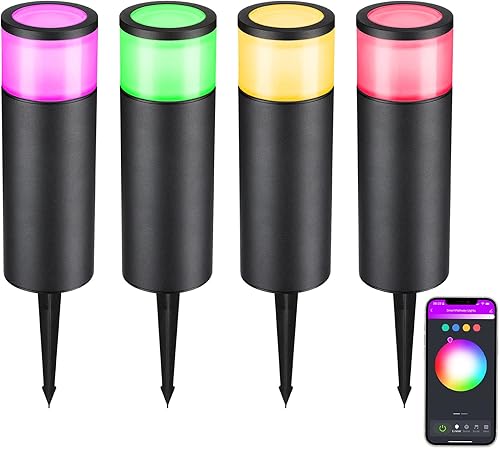 LEONLITE Luces inteligentes de paisaje de bajo voltaje luces LED RGB Bluetooth con control de aplicación luces de camino de 45 W 12 V para