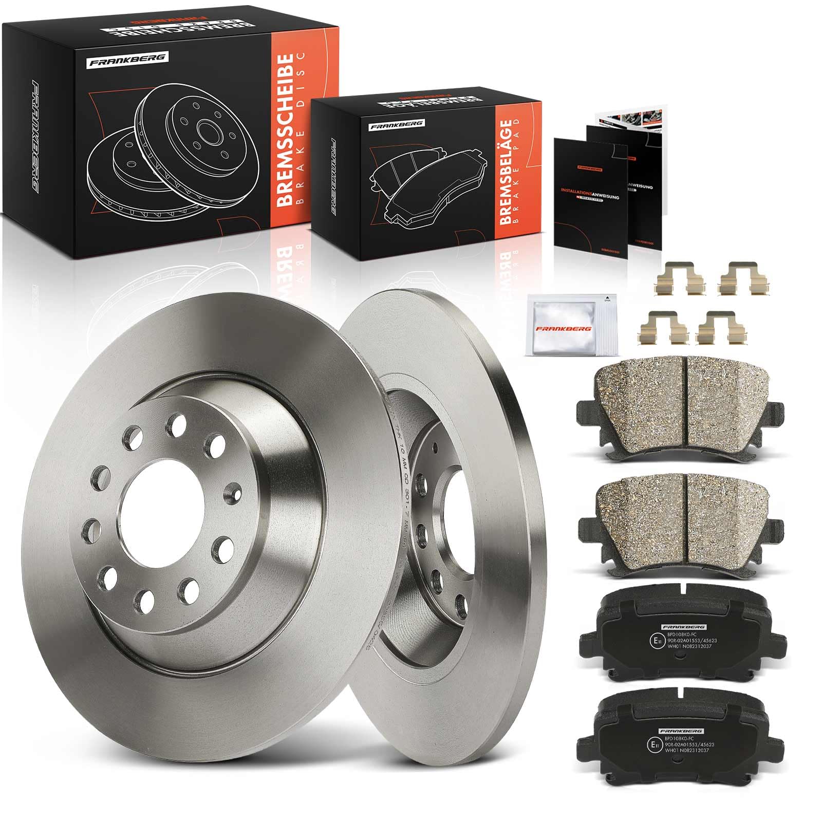 Frankberg 2 discos de freno + 4 pastillas de freno con lubricante de freno eje trasero compatible con A6 4F2 C6 2.0L-4.2L 2004-2011 PR Nº 1KD/2ED/1KQ Replace# 1K0698451
