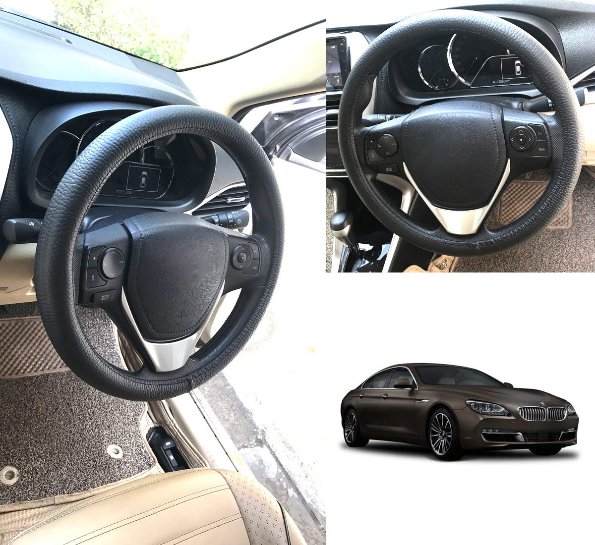 Oshotto Artifical Leather SC-14 Car Steering Cover Compatible with BMW 6 Series (Black)