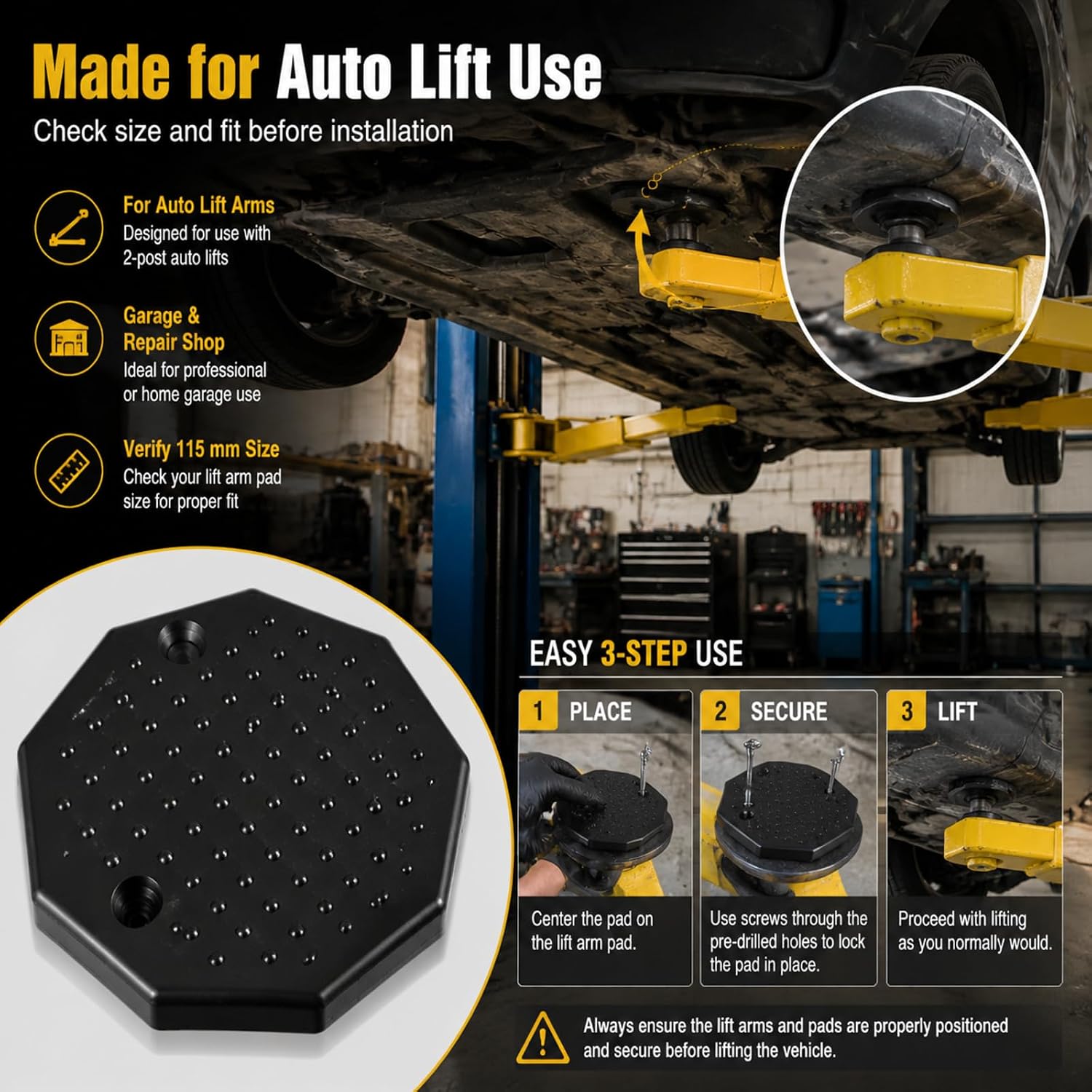 4 Pack Universal Octagon Heavy Duty Rubber Lifting Arm Pads Car Lift Accessories for Auto Lift Hoist Spareparts, Floor Jack Rubber Pad, 115 x 10mm(4.53'' x 0.39'')