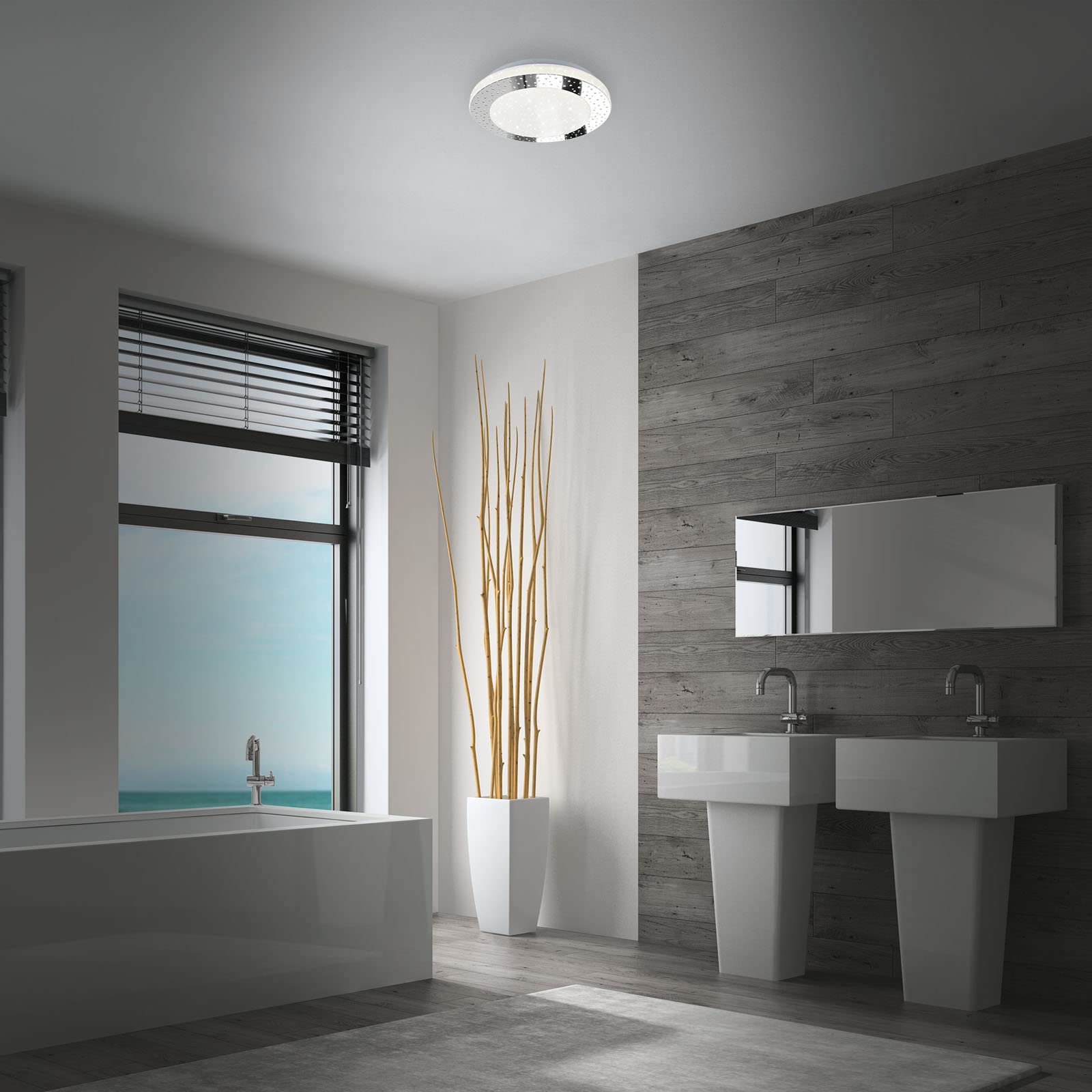 BRILONER Leuchten - LED Deckenlampe mit Sternendekor, LED Deckenleuchte Bad IP44, gelochtes Dekor, neutralweißes Licht, Ø280 mm, Chrom-Weiß, 3693-018