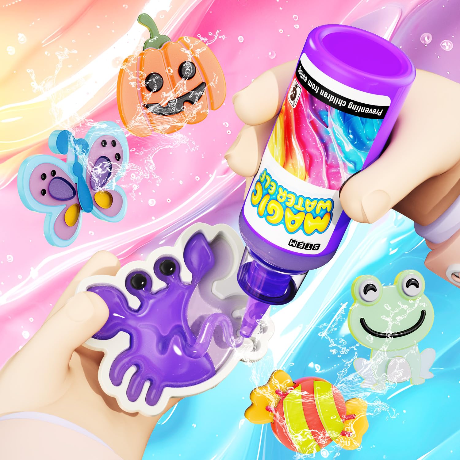 UNGLINGA Magic Water Elf Toy Kit – 34 Botellas De Gel Para Crear Animales Acuáticos – Manualidad Sensorial Para Niños 5+