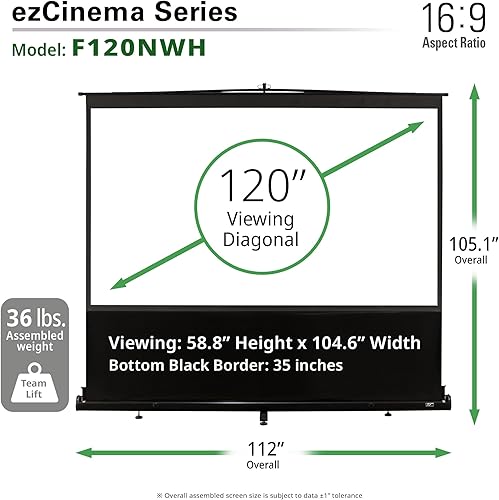 Miniatura 4 de Elite Screens Serie ezCinema, 120 pulgadas 169, pantalla de proyección manual de piso, cine en casa, oficina, iglesia 8K 4K Ultra HD 3D Ready,
