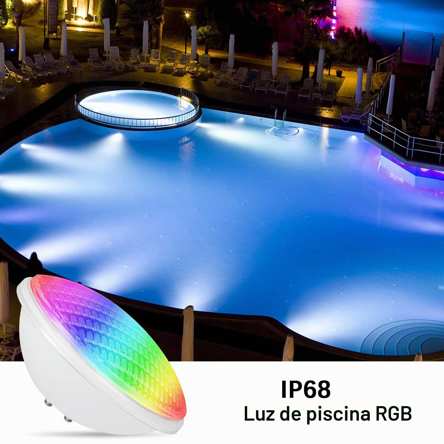 Luz LED de la piscina par56 luz de la piscina, iluminación de la piscina 54W, focos submarinos ip68, con control remoto, iluminación de la piscina RGB ajustable