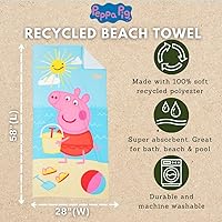 Vista 4 de Franco Peppa Pig - Toalla de baño/piscina/playa para niños, súper suave, ligera, 100% reciclada, hecha de botellas de plástico recicladas, 58 x 28