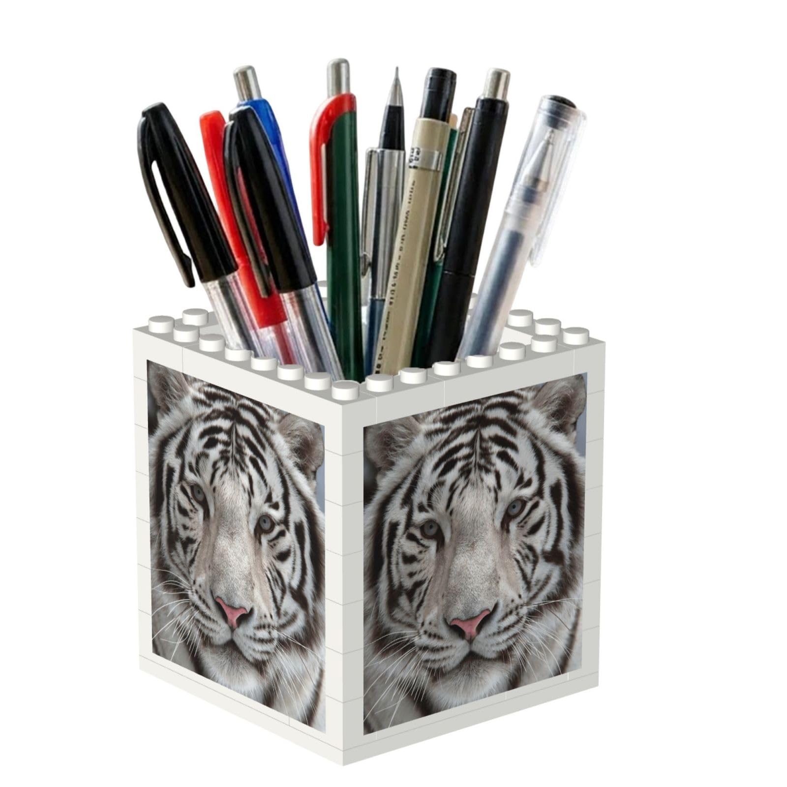 Poadnly White Tiger, Pen Pot Pencil Holder for Office Home School, Compact Desk Organiser for Office Stationery