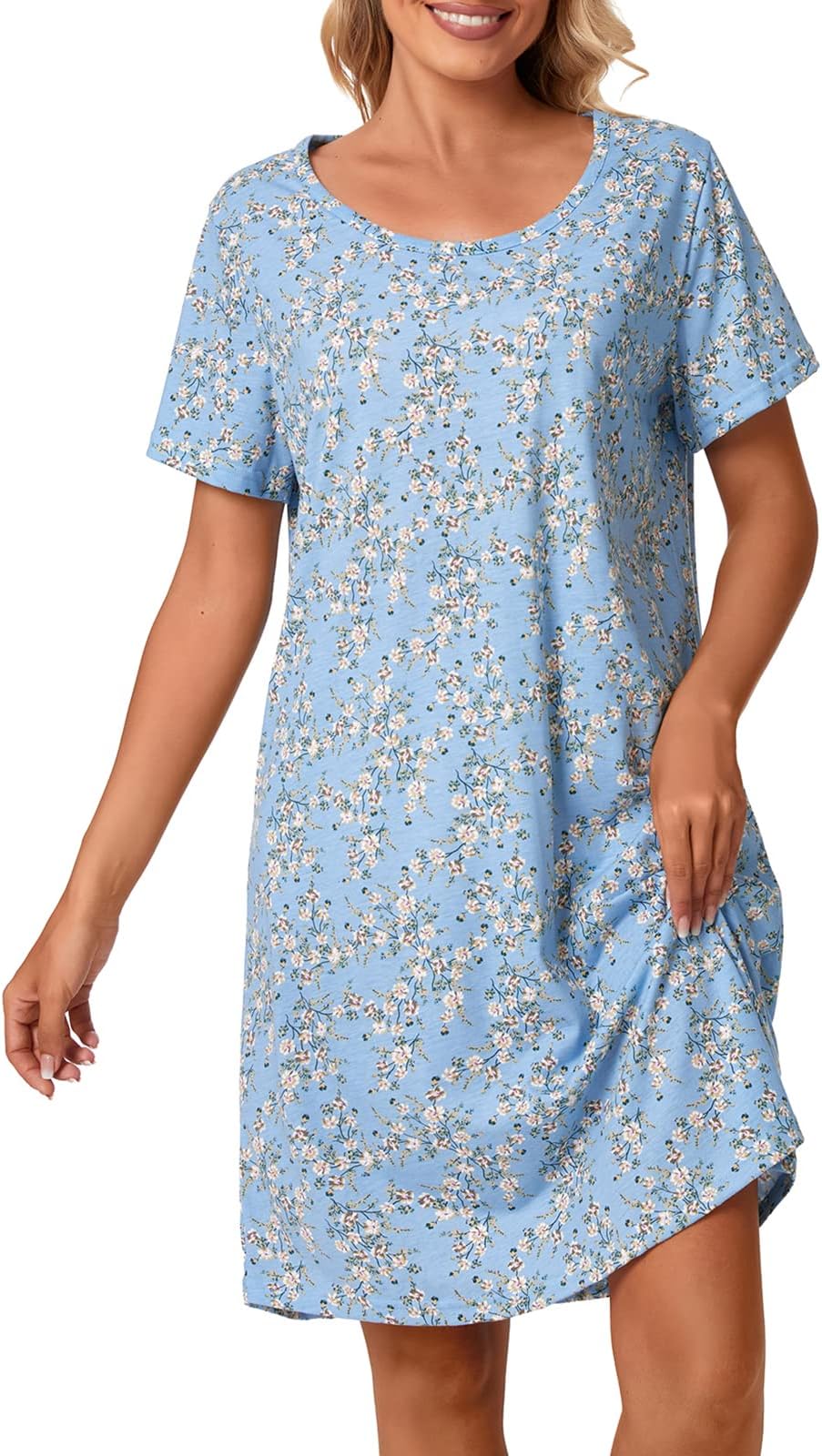 Tugege Women's Nightgowns Short Sleeve Sleepshirts Sleepwear Casual Print Pajama Dress