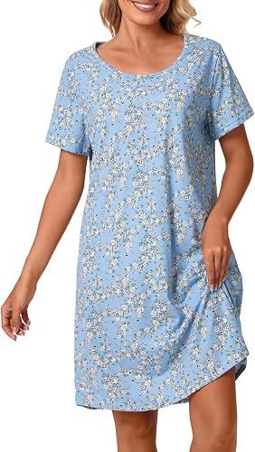Tugege Women's Nightgown Short Sleeve Sleepshirts House Dress Sleepwear Casual P