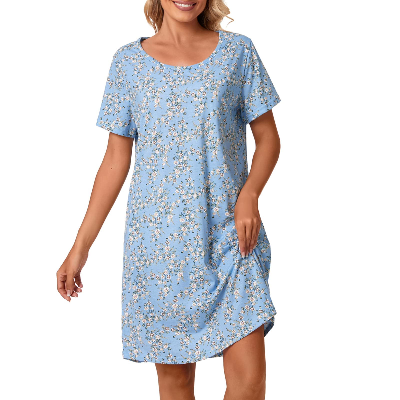Tugege Women's Nightgowns Short Sleeve Sleepshirts Sleepwear Casual Print Pajama Dress