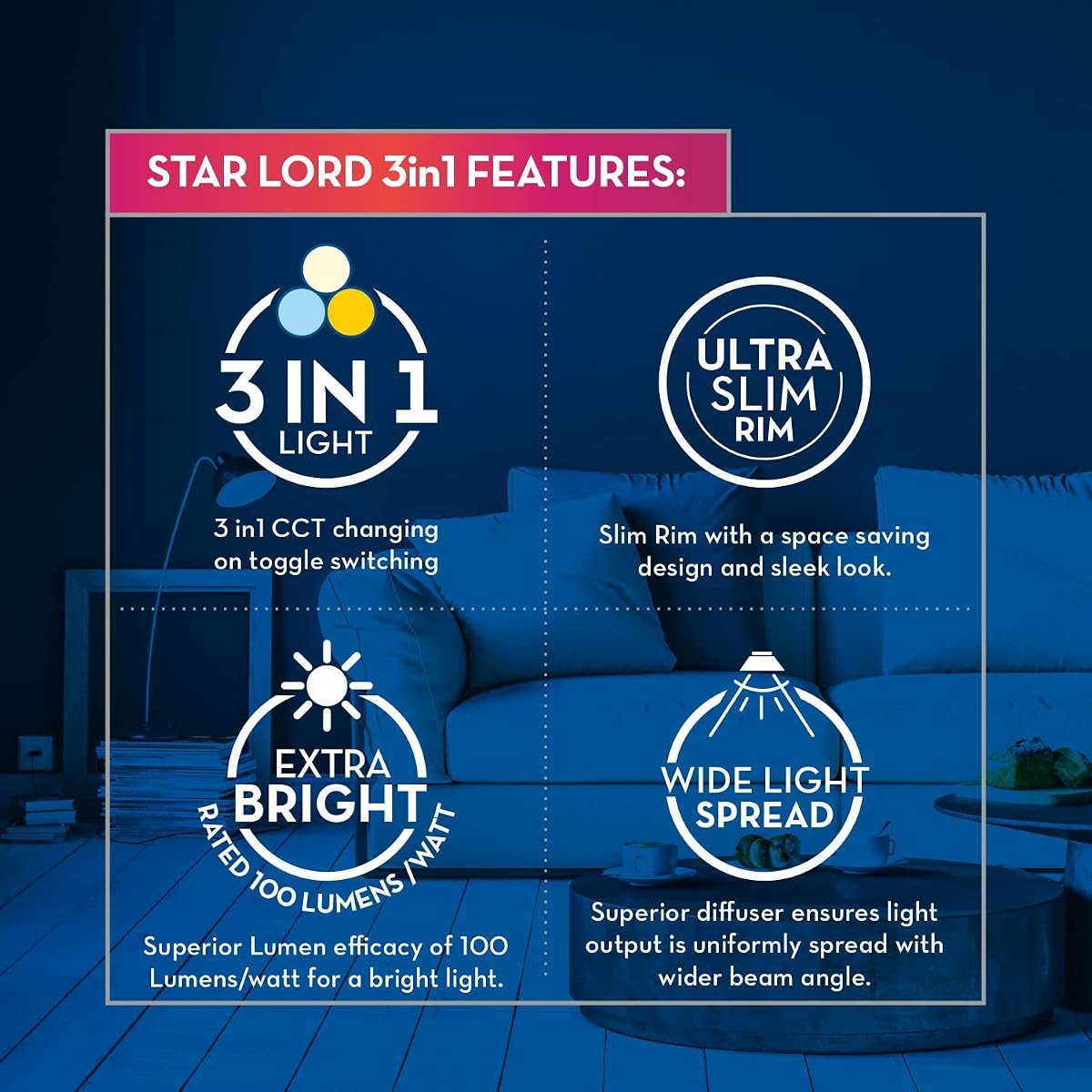 Crompton Star Lord 3IN1 LED Recessed Ceiling Panel Light 15W Square