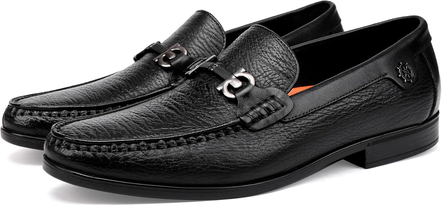 Black Leather Dress Shoes for Men, Casual Metal Buckle Formal Business Shoes Wedding Slip on Loafer Party Dress Shoes - Image 6