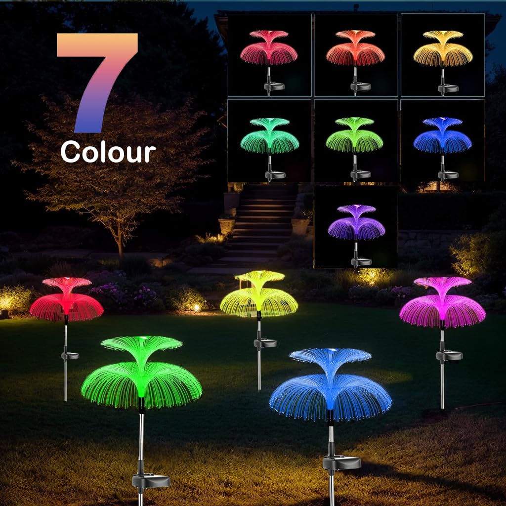 Hqynss Solar Lights Outdoor Garden,3 Pack 7 Color Changing Solar Garden Lights,Waterproof Double Star Jellyfish Decorative for Christmas Yard Pathway Lawn Party Terrace Patio - Image 4