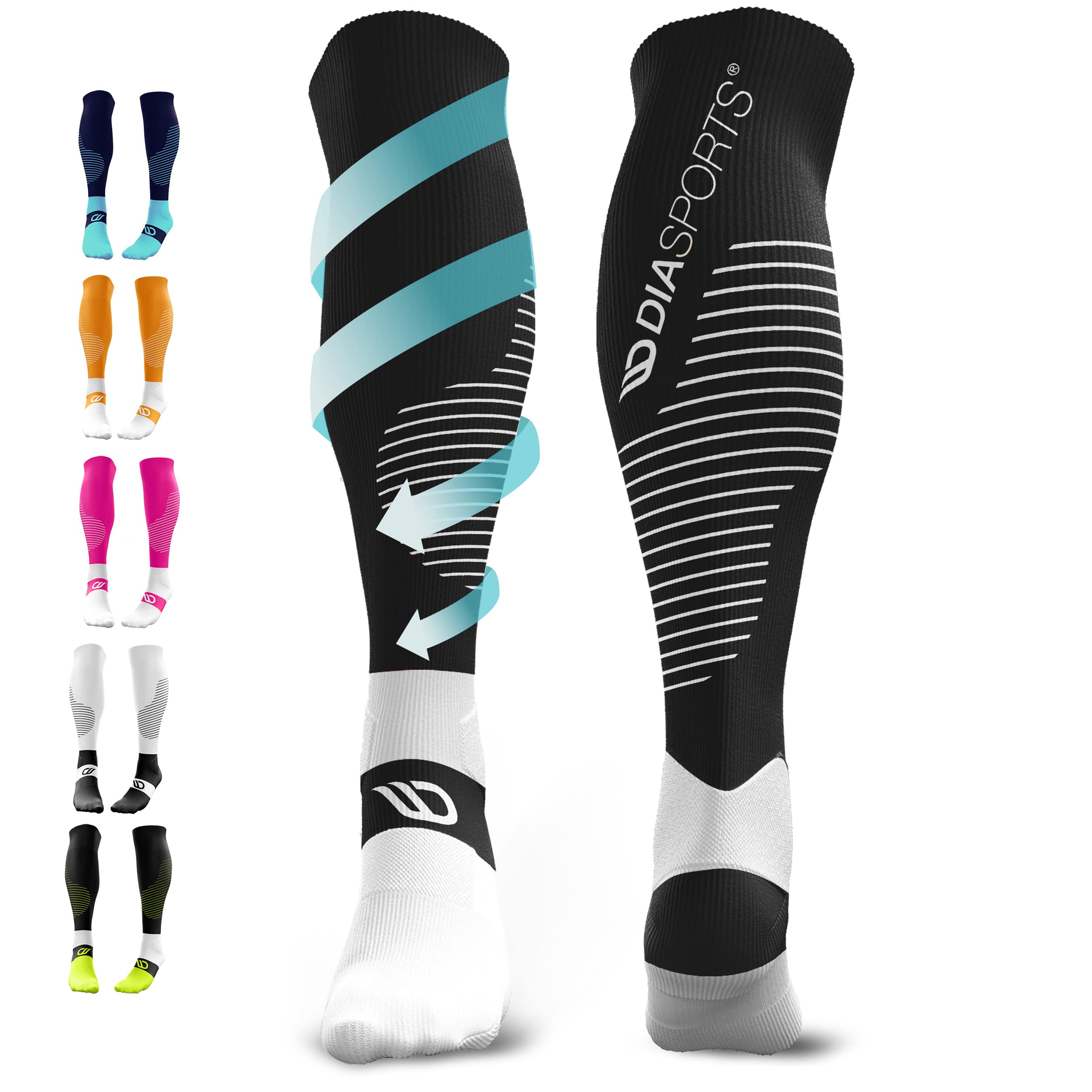RUNSTARS Kompressionssocken für Sport, Laufen, Marathon und Triathlon I Premium Laufsocken mit gleichmäßiger Kompression und verstärkter Ferse I Kompressionsstrümpfe Herren & Damen
