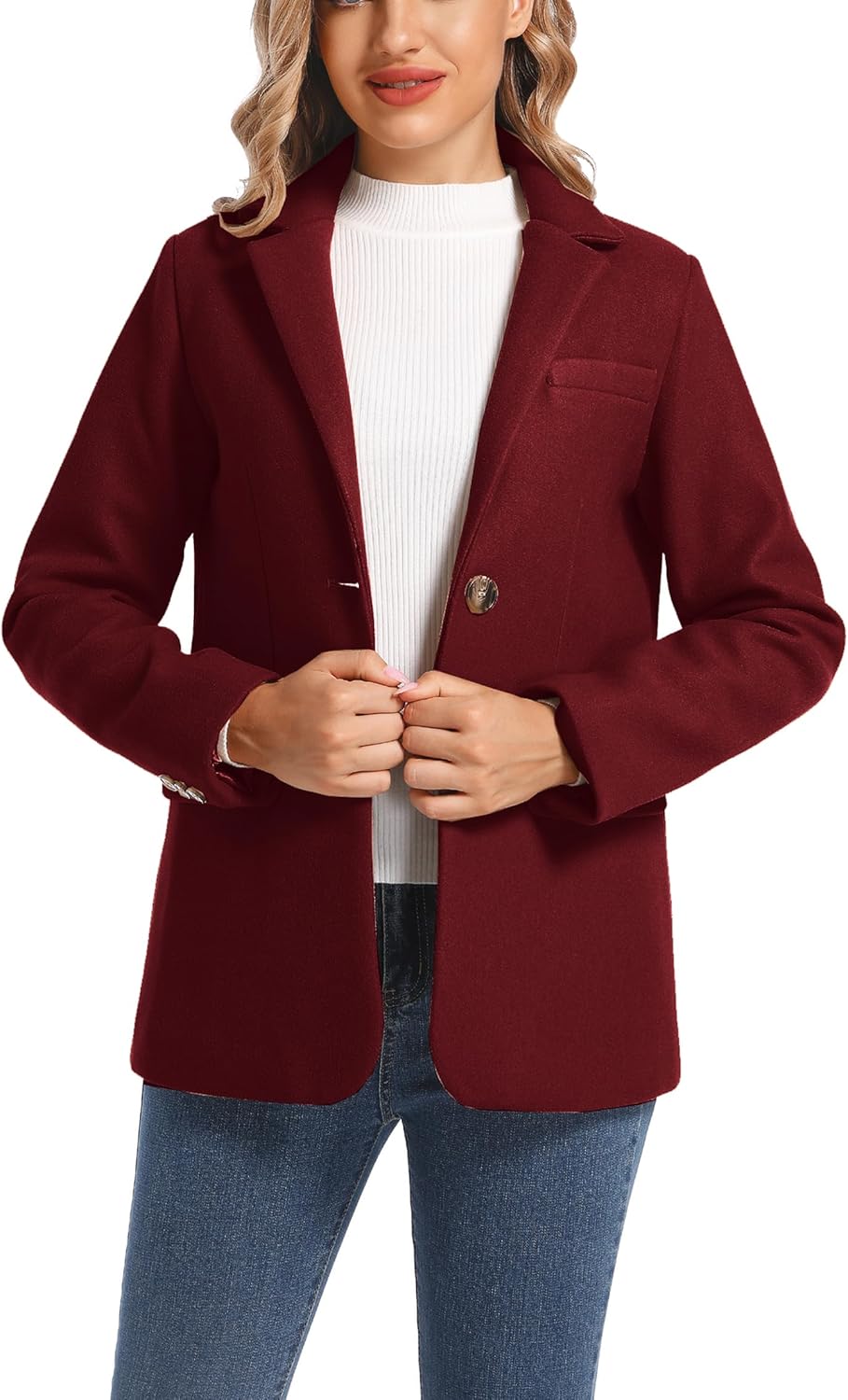 TONCHENGSD Women's Long Sleeve Two Button Wool Blend Blazer Suit Jacket