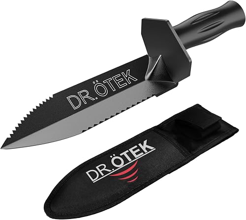 Metal Detecting Shovel for Digging, Heavy Duty Double Serrated Edge Digging Tool with Sheath, Metal Detector Accessories Garden Trowel Hand Shovel for Treasure Hunting Gardening Camping & Outdoor Use