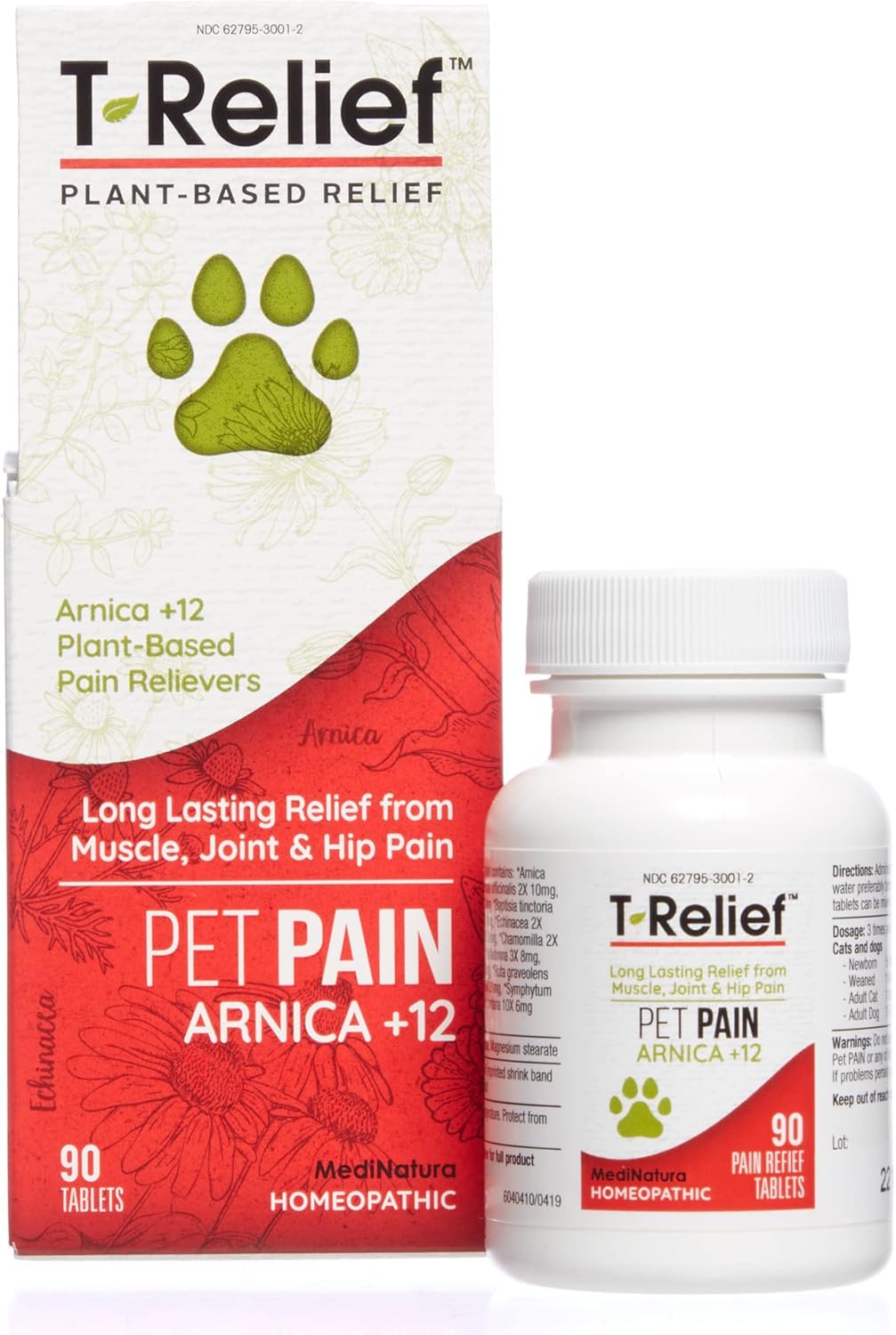 MediNatura T-Relief Pet Arthritis Pain Relief 90ct Tablets, T-Relief Pet Pain Relief 90ct Tablets and T-Relief Pet Calming with Chamomile 90ct Tablets Bundle : Pet Supplies