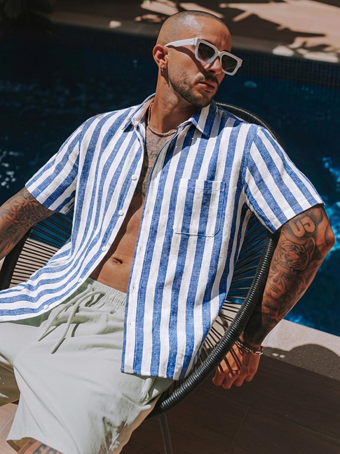 Runcati Mens Striped Button Down Shirts Casual Short Sleeve Linen Shirt Summer Beach Vacation Tops - Image 4