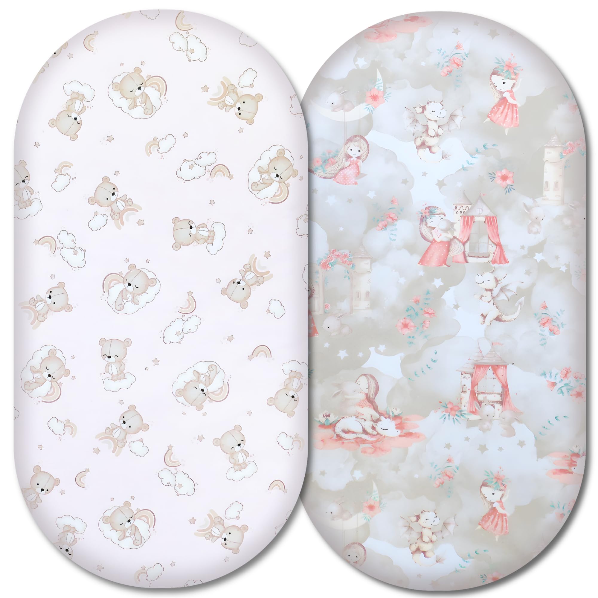 Moses Basket Fitted Sheets – 100% Cotton, Soft & Breathable Baby Bedding Set – 2-Pack Snug Fit Bassinet Sheets for Moses Baskets & Prams - (81x41cm, SET5-2pcs (b))