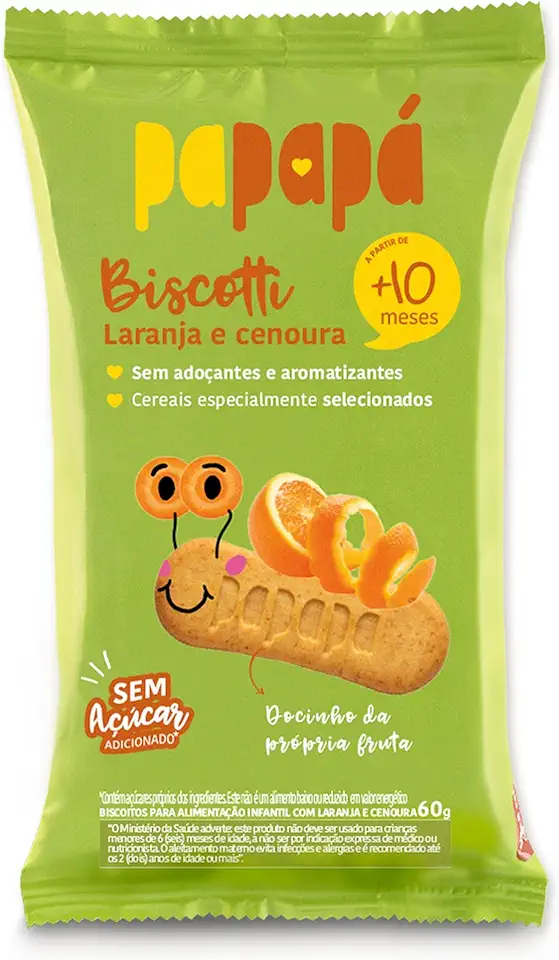 Papapá, Biscoito infantil, Biscotti, Sabor Laranja & Cenoura, 60g, Verde