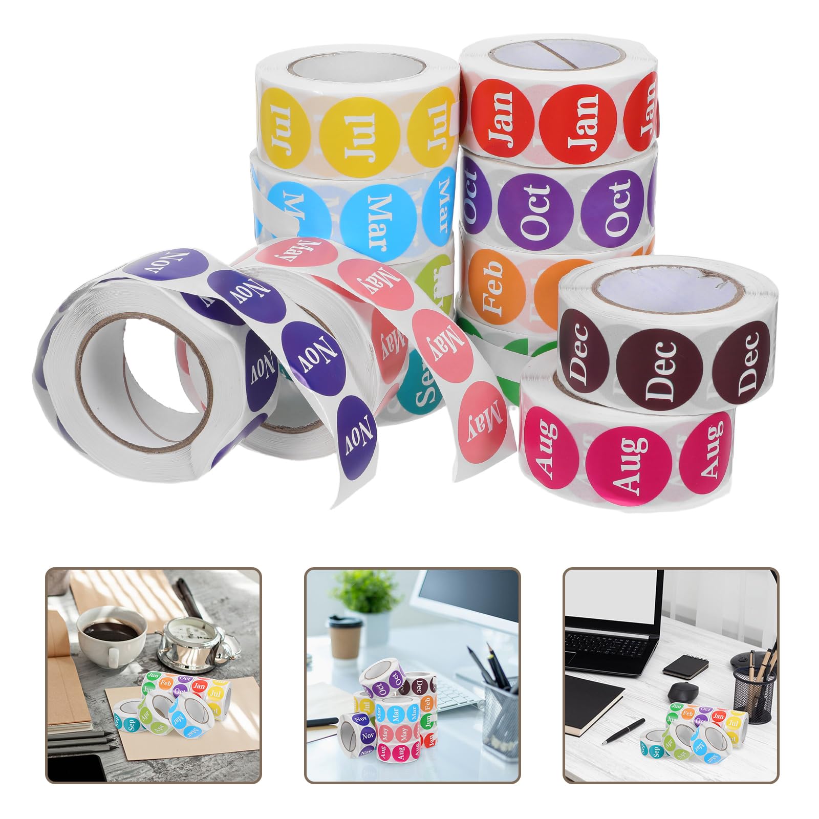 Autocollants Mensuels Adhésifs Ronds 12 Rouleaux 1-12 Mois Code Couleur pour Agenda Carnet Scrapbooking Étiquettes de Mois Rondes pour Organisation Bureau Scolaire