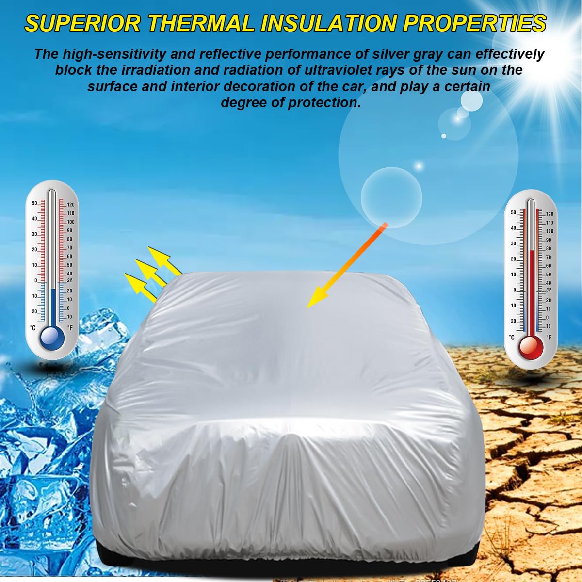 JNNJ Housse De Voiture Complète Universelle, Imperméable Et Respirante, Protection Contre Pluie, Poussière, Soleil Et UV, pour L'extérieur Et L'intérieur (3M)
